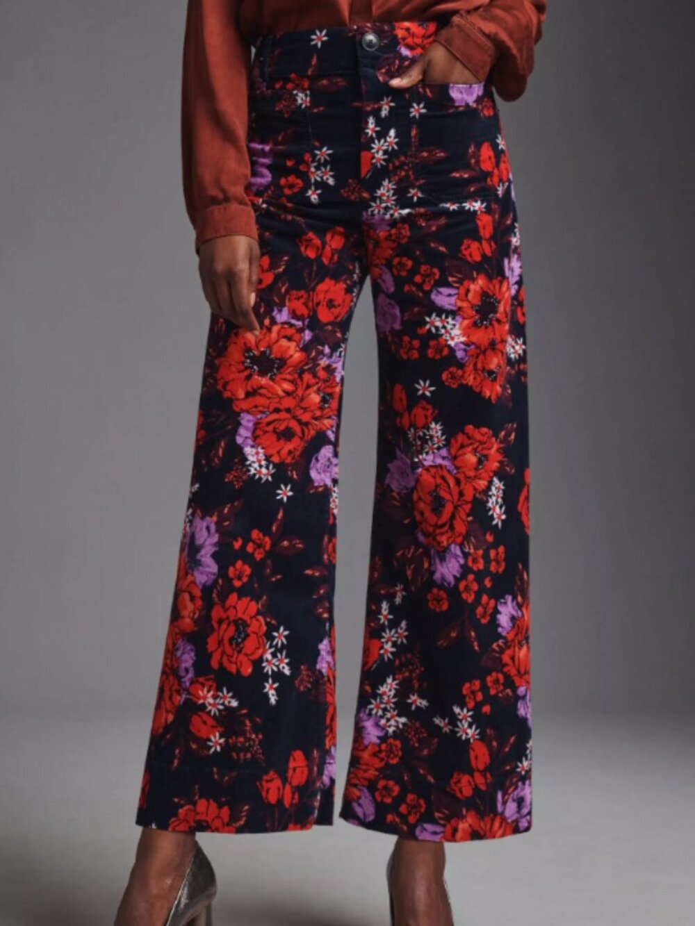 Anthropologie Maeve The Colette Cropped Wide-Leg Velvet Floral Pants Preppy 27